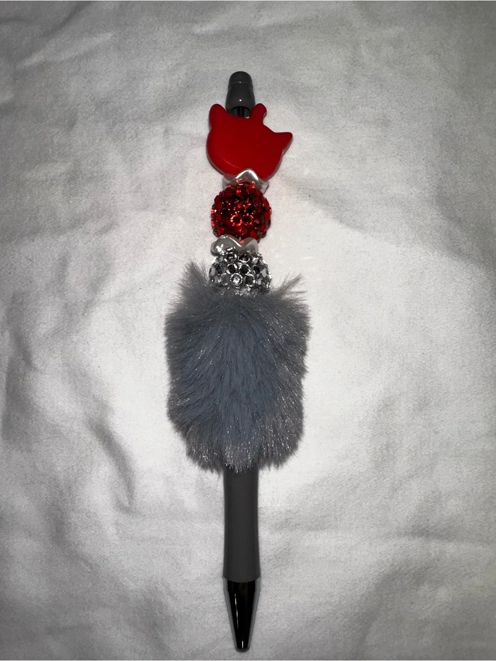 Cute Grey Fuzzy Cat Top Custom Made Pen